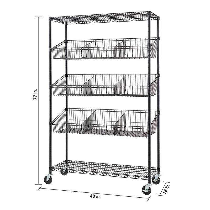 TRINITY 5Tier Black Wire Shelving with Baskets and Dividers, NSF Bed